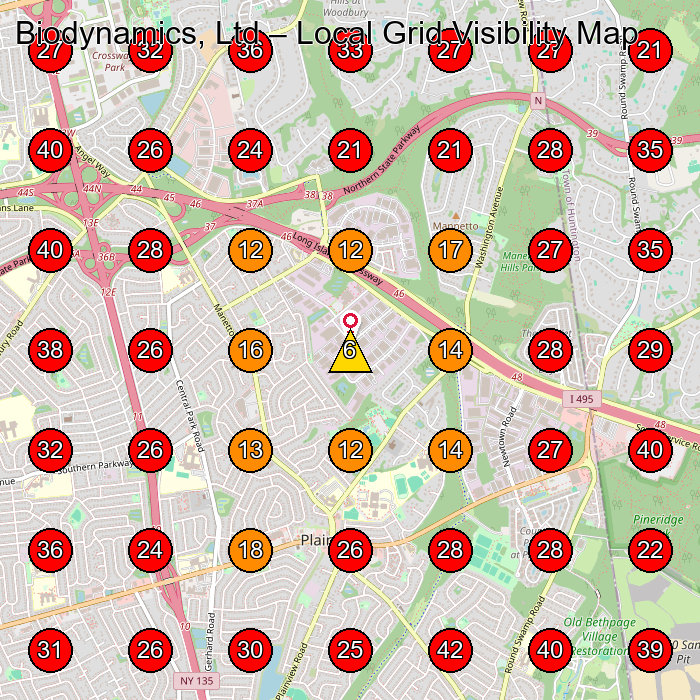 Biodynamics, Ltd GeoGrid visibility map for Manufacturer in Plainview